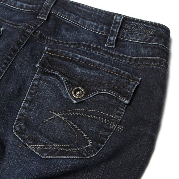 Silver Pioneer Bootcut Flare Jeans Stretch Low-Mid Rise Dark Wash Denim Indigo - Picture 7 of 10